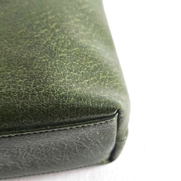 VTG ESPRIT Small Hand Tote Satchel Army Green Faux Leather Silver - Picture 9 of 9